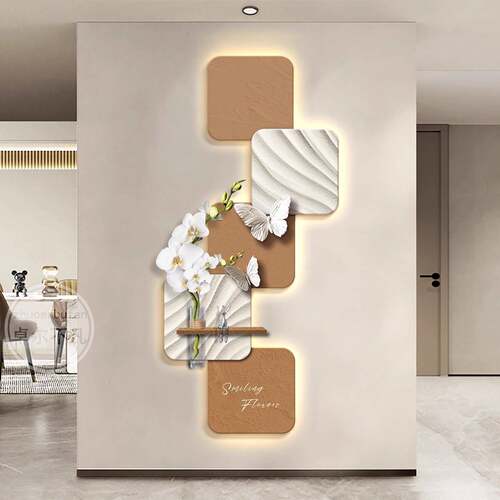 黑白灰水培客绿植玄装饰关画意式极简厅走ZA0510廊尽头入挂画立体