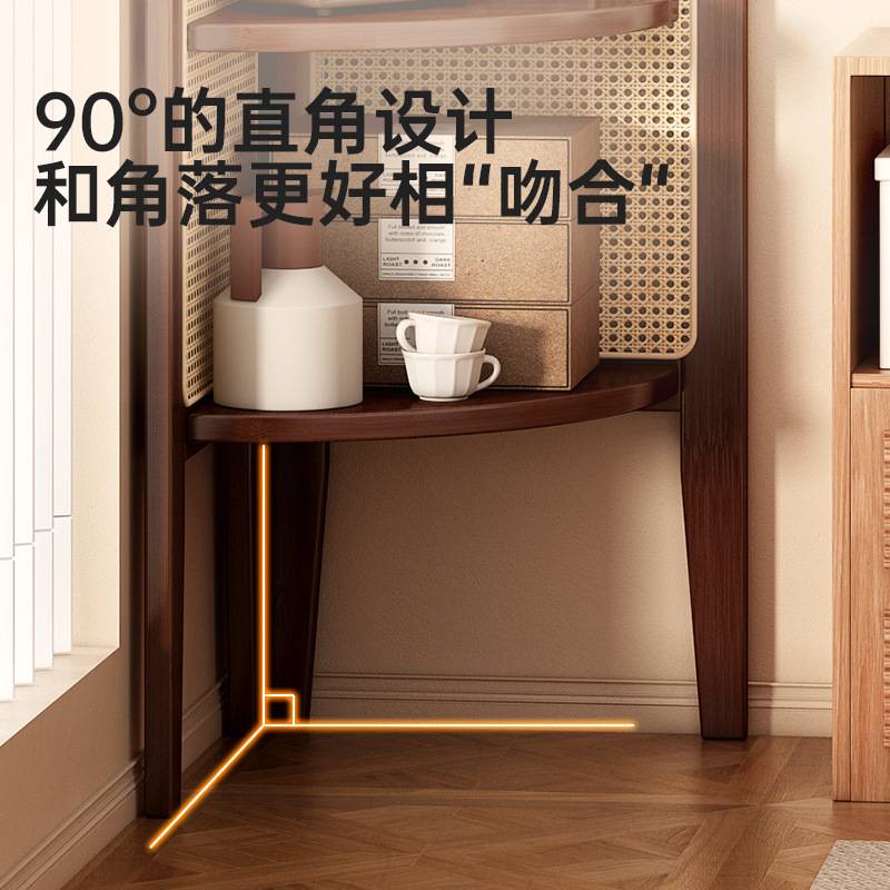 复古落地转角柜子藤编收纳沙发卧室墙角三角置物架客厅书架非实木