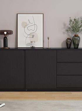 物极简户餐边柜现代简约实木酒柜靠墙茶水黑色储柜客MRB卧柜室收