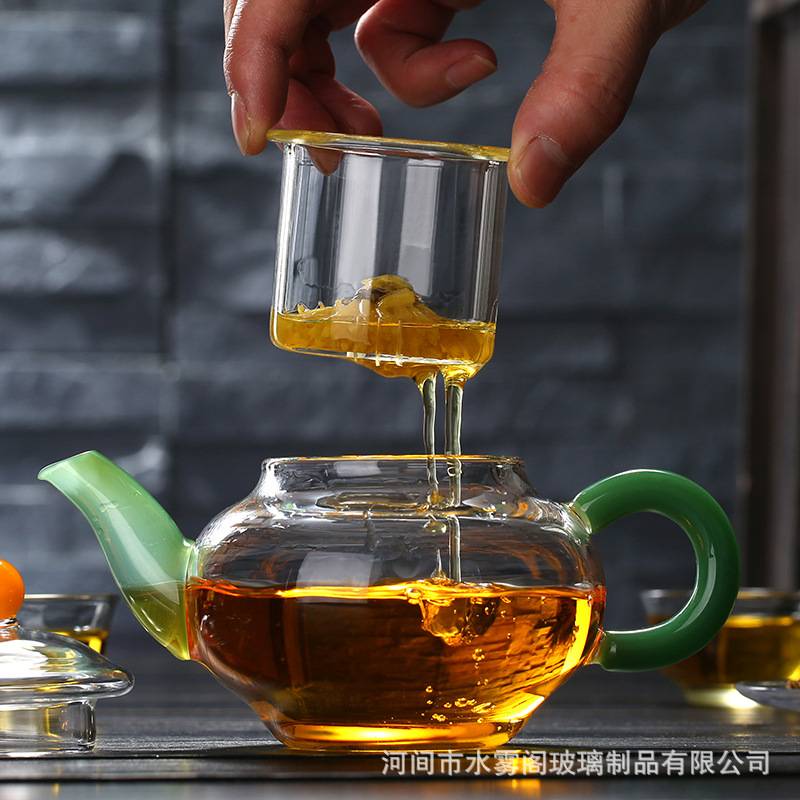 高硼硅围炉煮茶玻璃茶具花草茶壶带过滤内胆小容量茶壶翡翠壶厂家