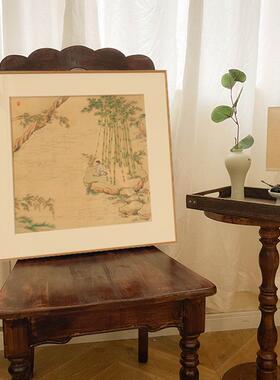 仇英独乐园图水画新木中式方形装饰画水山墨YZ202304原茶室风书房