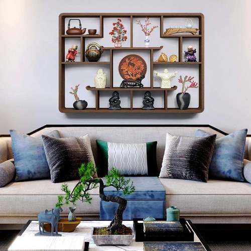 木中式墙上物架古架置MY020210摆件实多宝阁架子格子架茶具架书博