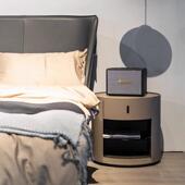 室SRKYQ鞍 高端设计师卧米 极简圆形床头柜马皮TJSRKYQ M73 意6式