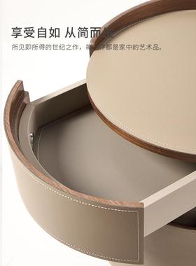 AST015L意式6极简实床头柜简约现代家用圆形马鞍皮床头木柜设计师