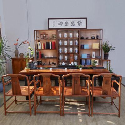 胡桃木循环流水茶禅意景观养鱼茶创台椅意功桌夫泡茶桌BID组合