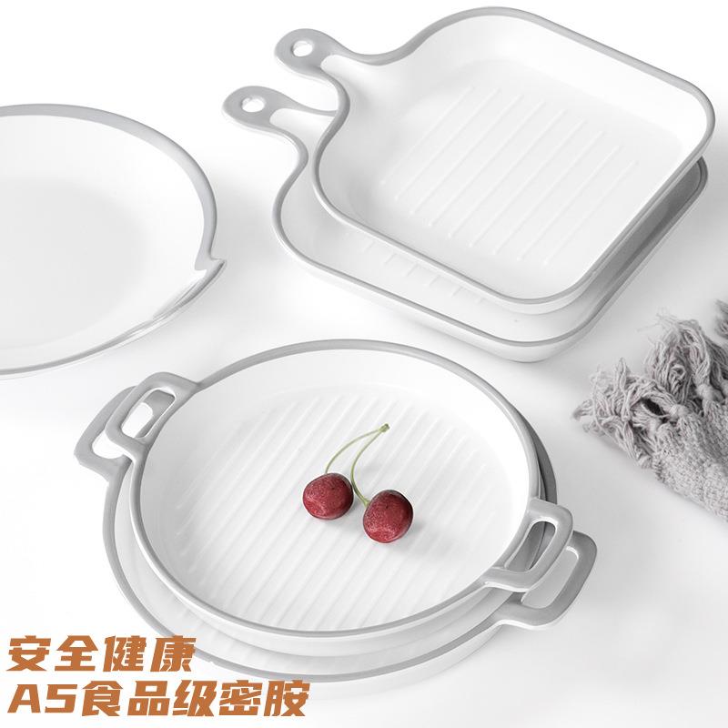 柄10OAO个装密胺盘套子餐厅塑料小吃带把手盘凉菜碟双耳深盘餐具