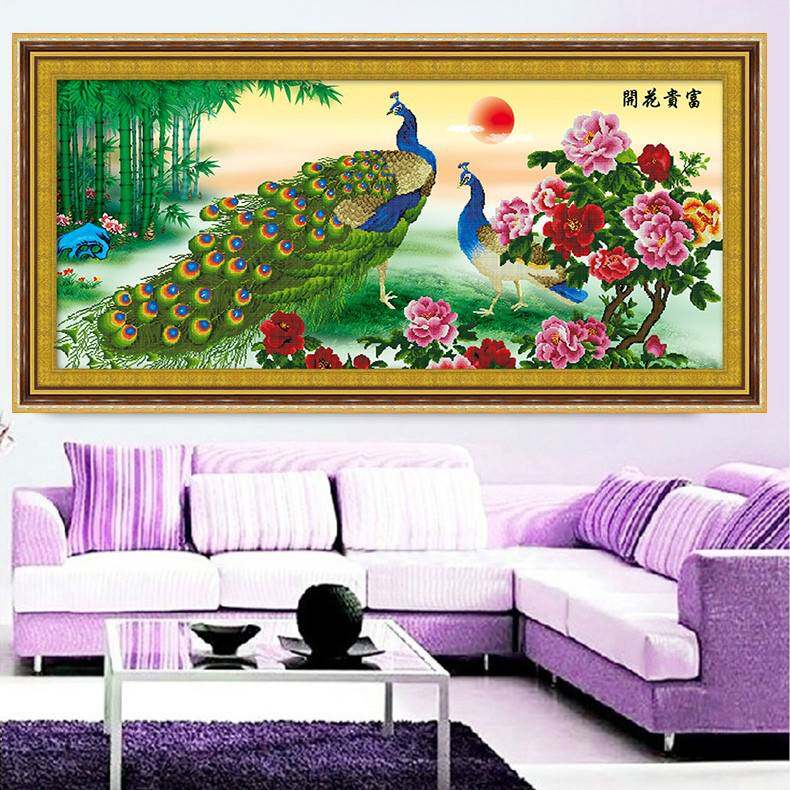 青飞5D钻石画前程似锦孔雀花开富贵牡丹十字绣款客厅大幅十字绣