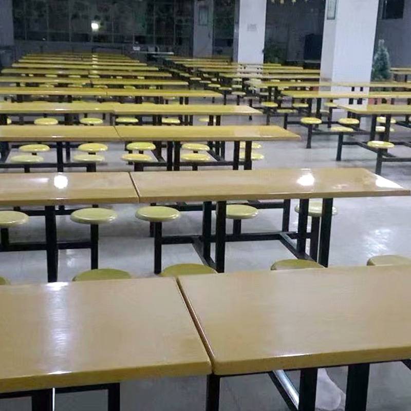 玻璃钢快餐桌椅6人位食堂连体餐厅餐桌工厂学校小吃店饭店桌椅