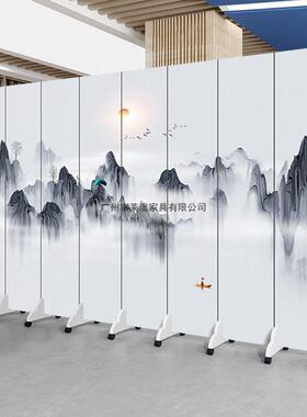 中式水画屏隔断客厅办公室入户卧室叠移折动风简al12约现代山茶室