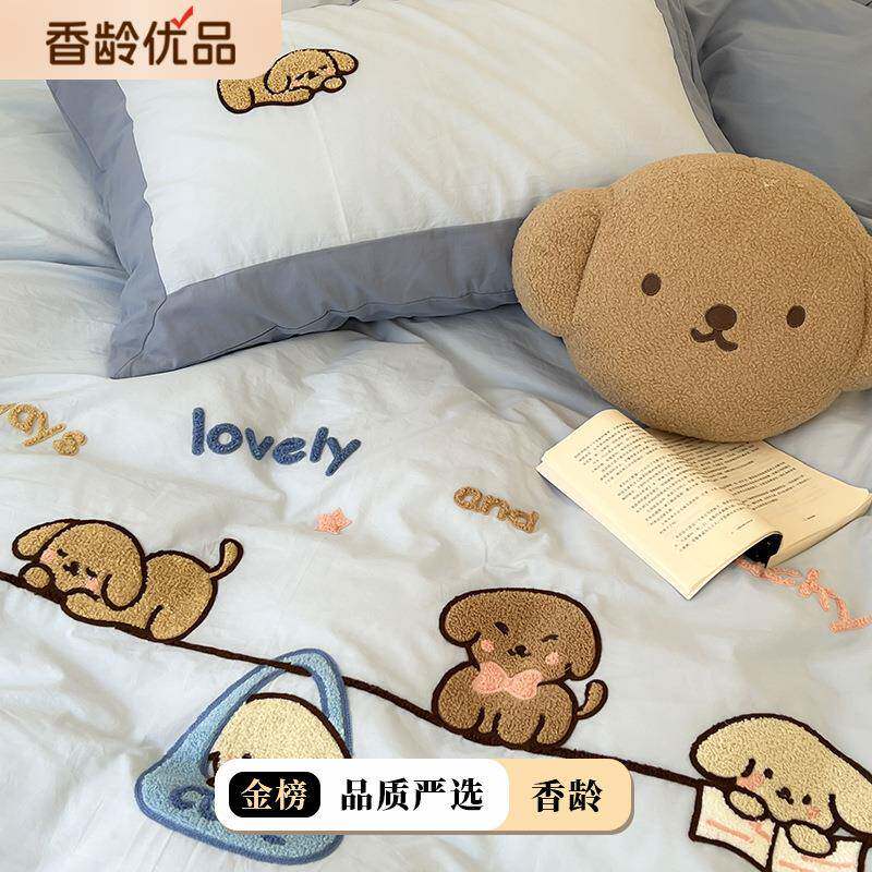 卡通件棉水洗棉毛巾绣床床床上四套纯棉三全件套儿童毛巾绣品床笠