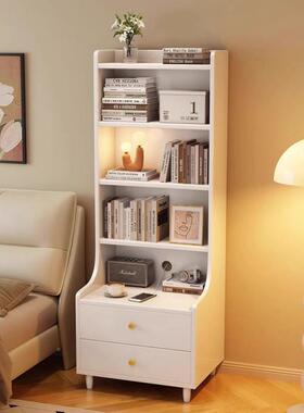 实木床头柜书架一边物体KXE多层置卧室床加高架储物柜小型窄款收