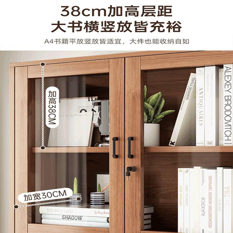 防尘书柜客厅展示柜木质带锁储物柜靠墙落地置物架子书房多功能