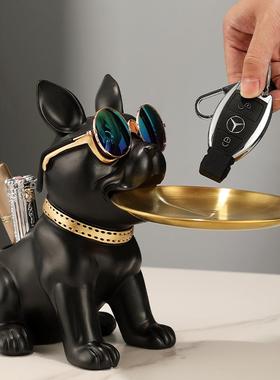 树脂狗雕像客厅装饰狗雕塑托盘装饰法国斗牛犬家庭室内办公桌装饰