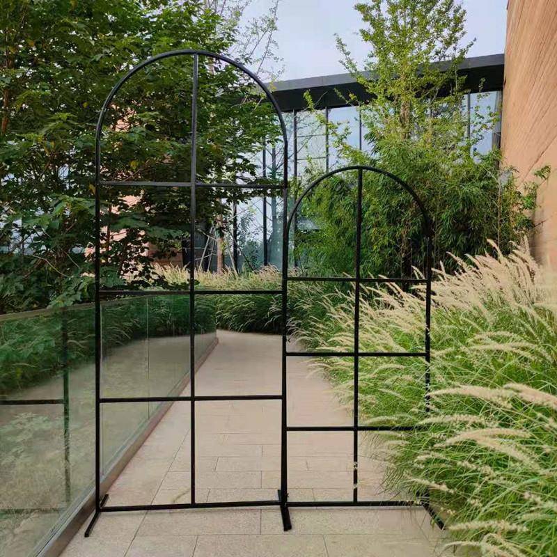 新款婚庆道具黑色网格屏风舞台拱门装饰背景架子婚礼迎宾区摆件