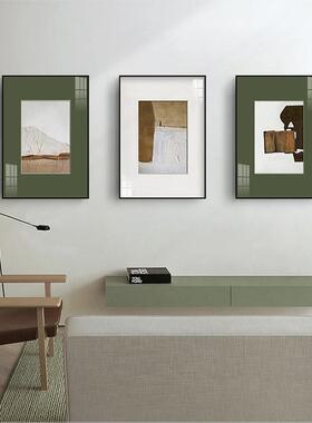 荏苒现代简约抽象艺术客景厅装饰画墨卡绿色纸沙背挂画QX202305餐