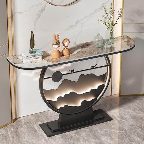 新中式靠墙现代简约玄关桌家用入户过道岩板端景台发光轻奢风条案