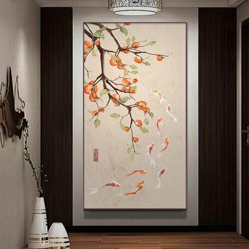 牡丹入户玄关装饰画新中式挂画客厅走廊过道壁画玄幻画竖版肌理画