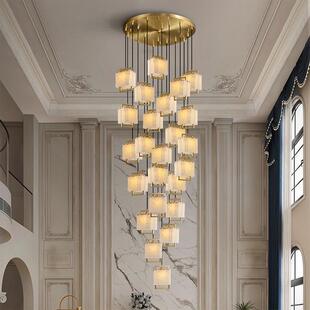 新中式简约云石吊灯酒店餐厅吧台卧室床头别墅复式跃层楼梯间吊灯