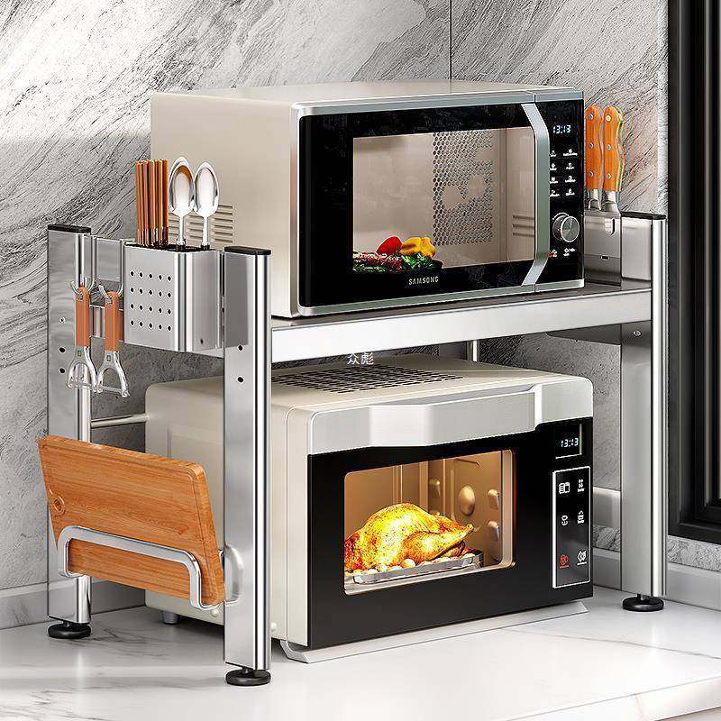 #304不锈钢微波炉置物架厨房多功能架子双层家用烤箱台面收纳支zb,厨房/烹饪用具,抹布架/厨房清洁收纳架,淘宝优惠券,粉丝福利购,淘宝优惠卷