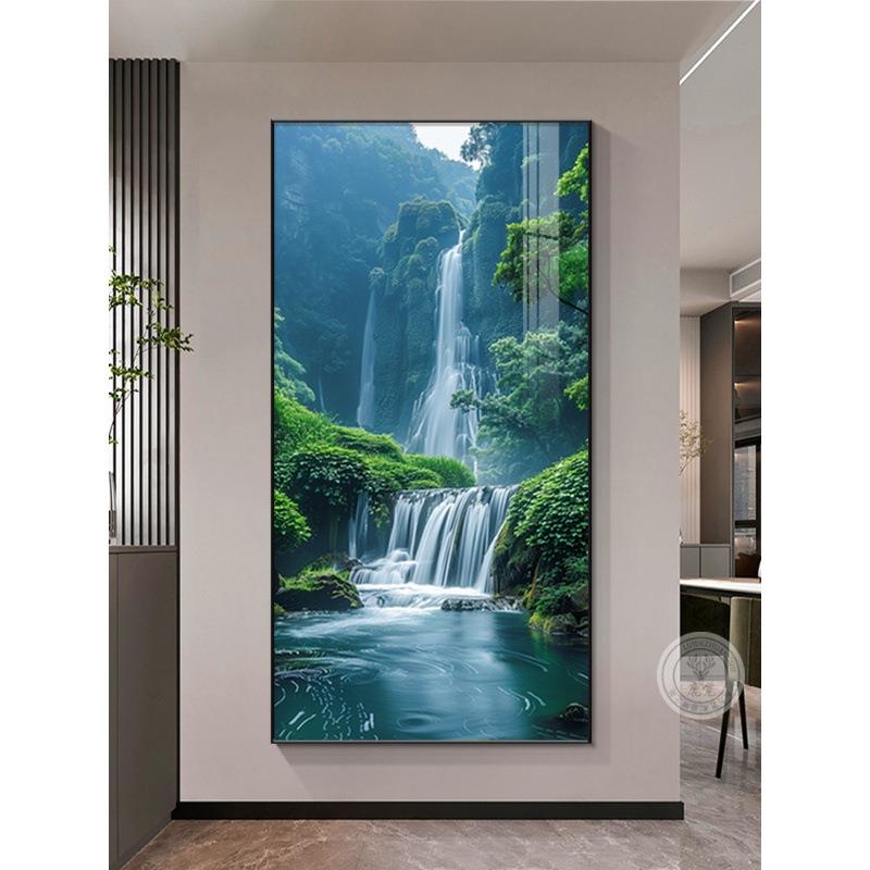 流水生财风景画入户玄关挂画正对门走廊过道装饰画源远流长山水画