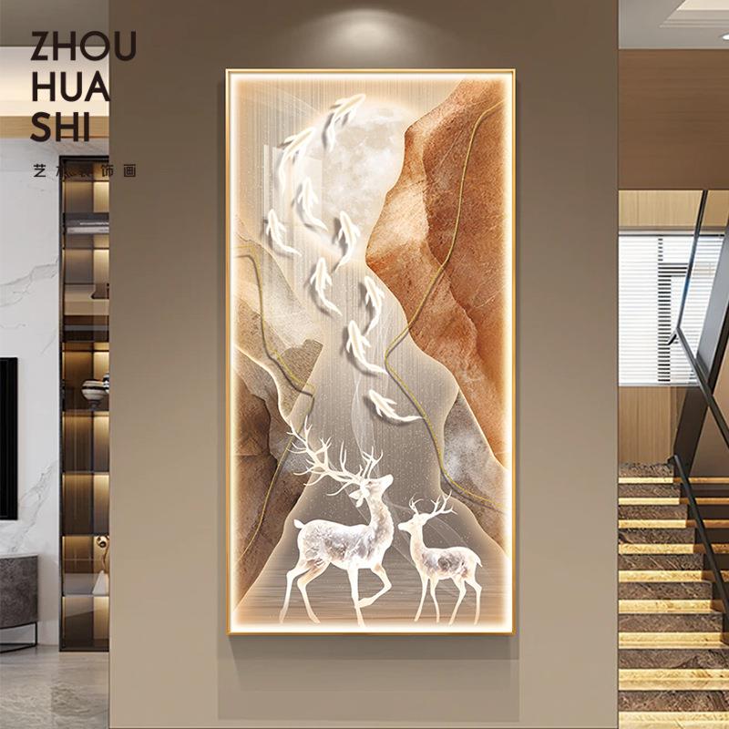 梵砂现代轻奢玄关装饰画高档走廊客厅墙面鱼图挂画过道墙上竖版
