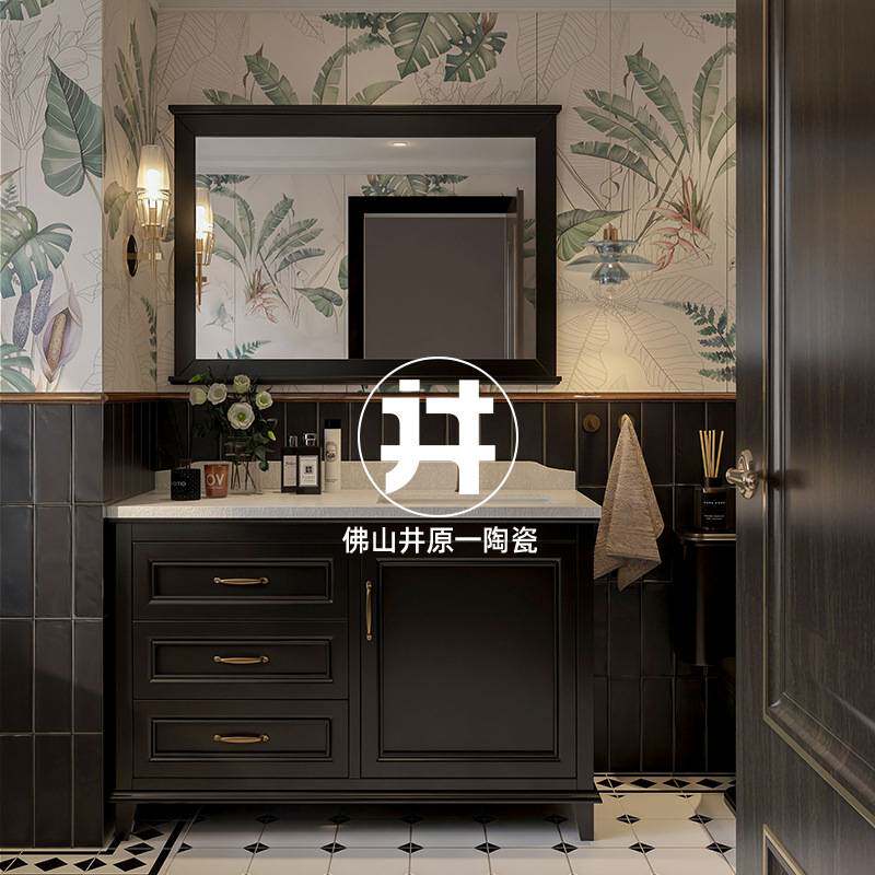 法式卫生间瓷砖绿色植物花砖600x1200复古芭蕉叶墙砖龟背竹浴室砖