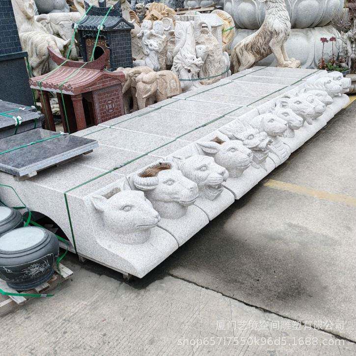 石雕动物凳子公园广场户外大理石生肖老虎猴子长椅子芝麻灰石凳