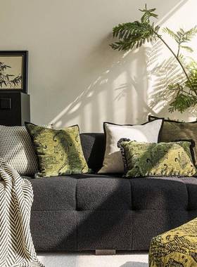 中古风绿色系靠枕美式法式客厅沙发抱枕感复古绿靠垫软装腰枕