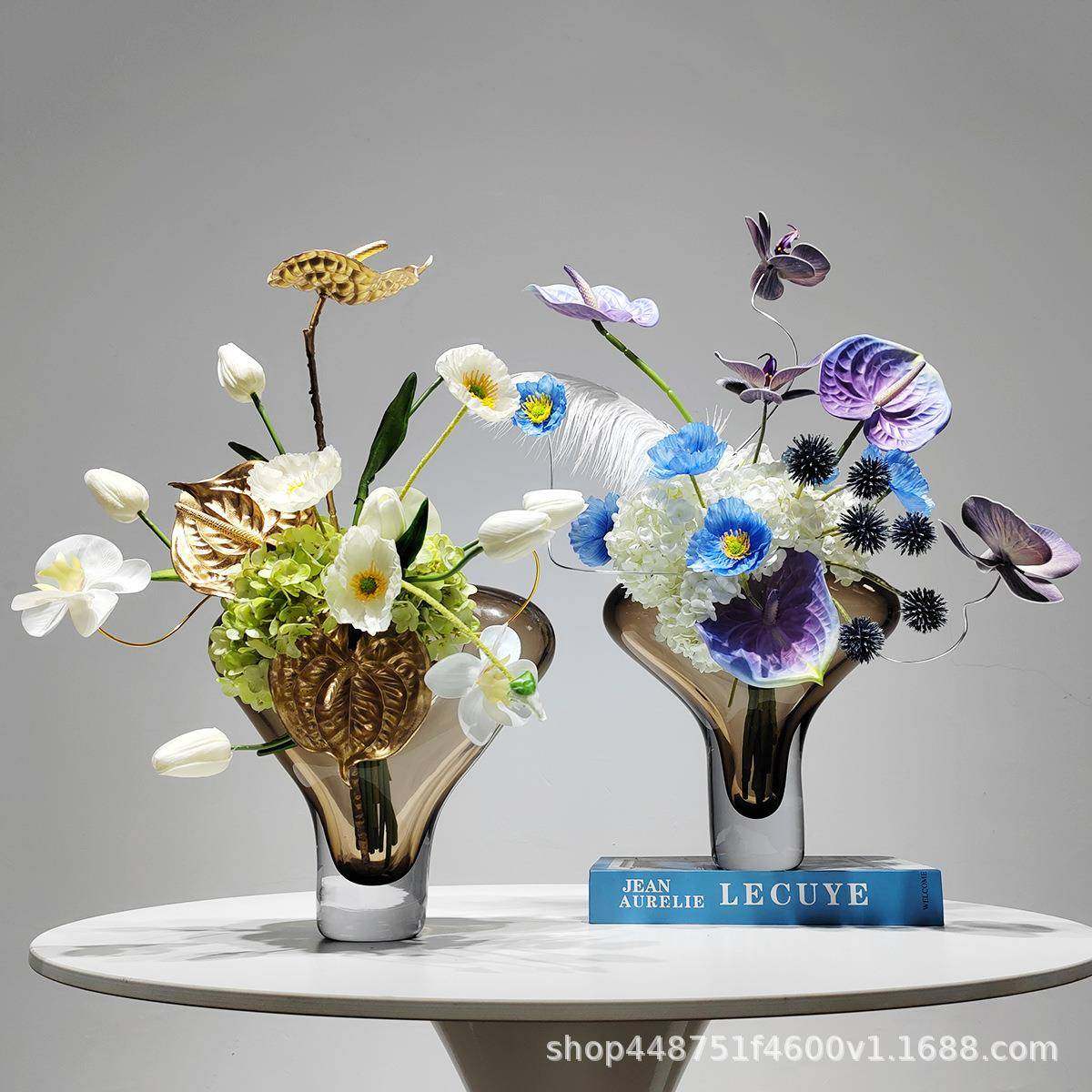 现代仿真花家居软装手感花艺售楼处插花玻璃花器客厅餐桌装饰摆件,鲜花速递/花卉仿真/绿植园艺,仿真花,淘宝优惠券,粉丝福利购,淘宝优惠卷