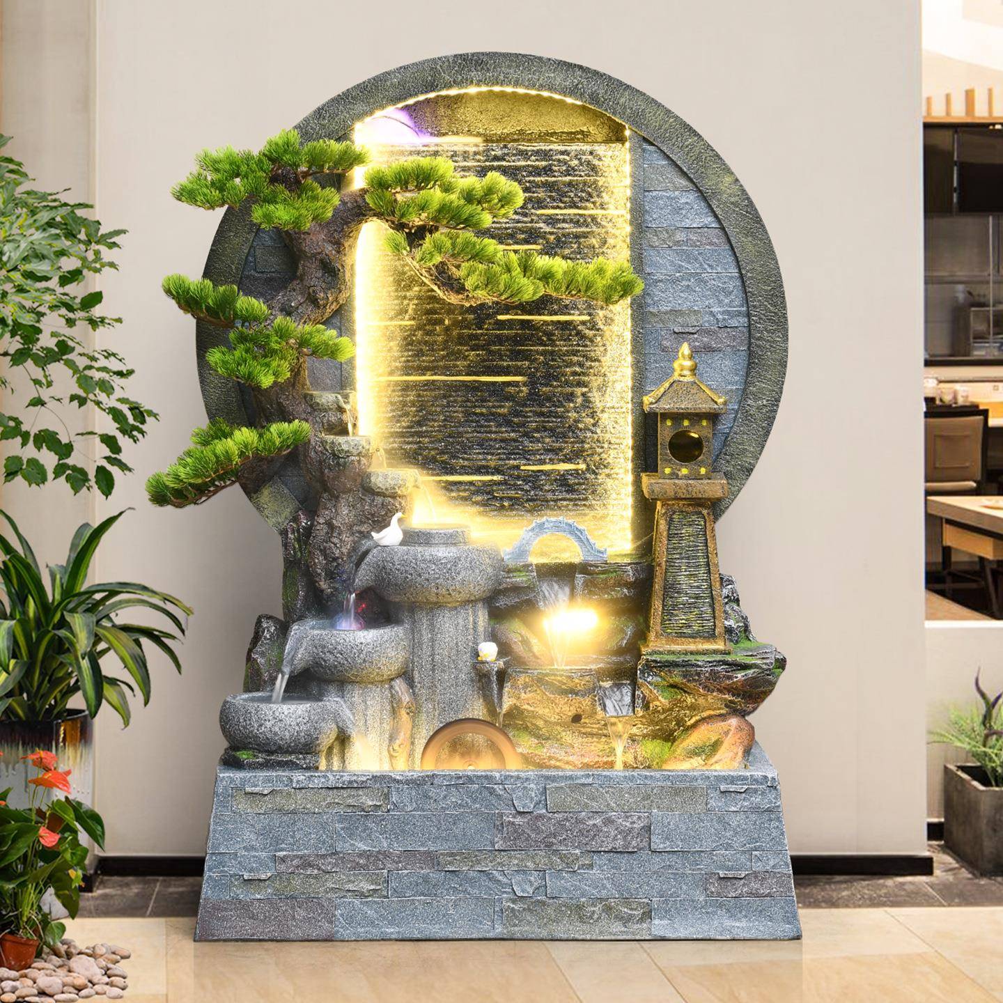 水幕墙循环流水招财喷泉落地摆件别墅庭院屏风酒店阳台造景