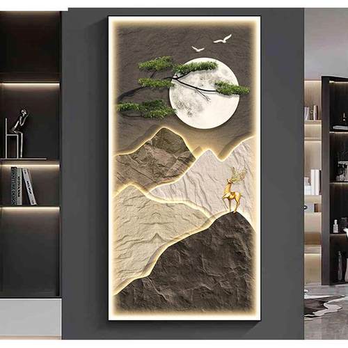 背有靠山玄关装饰画入户门走廊过道挂画竖版高档轻奢客厅壁画灯画