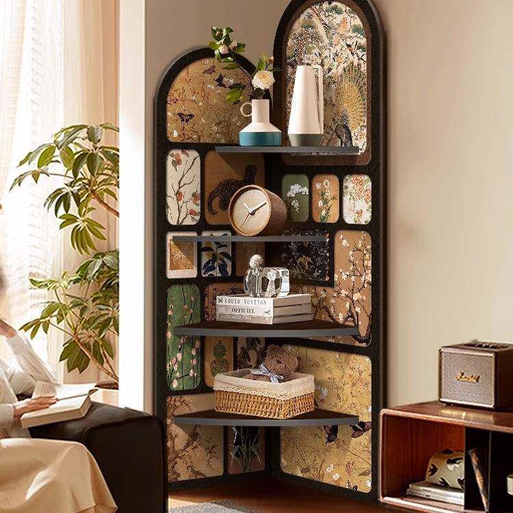 中古风落地摆件客厅电视柜旁边墙面转角柜复古置物架多层三角柜