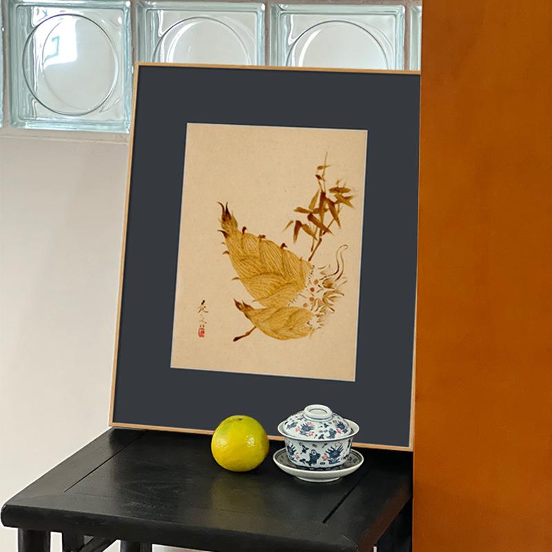 柴田是真日式新中式画中画民俗风景茶室书房餐厅植物国风装饰画