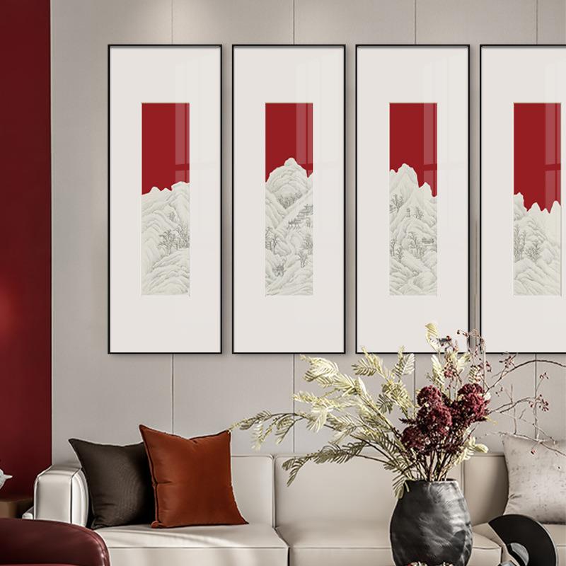 西山晴雪新中式客厅组合画水墨山水玄关画大师国画样板间装饰画