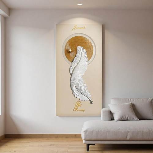 入户玄关装饰画简约轻奢过道正对门肌理挂画艺术高档立体羽毛壁画