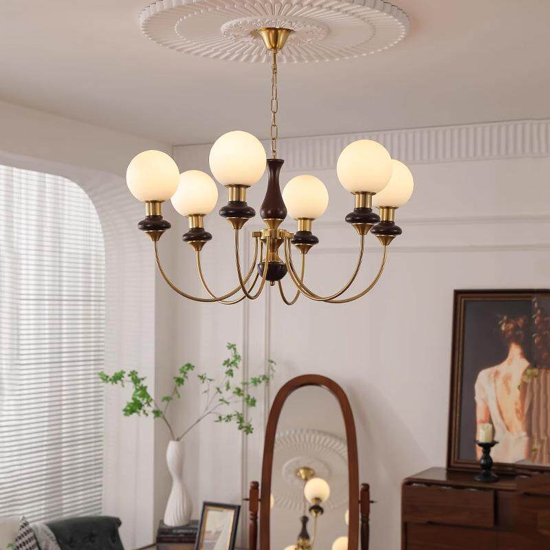 客厅吊灯美式复古轻奢大气全铜玻璃魔豆餐厅灯胡桃木主卧室书房灯