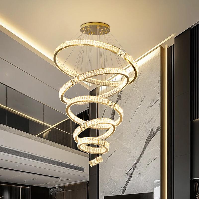 别墅挑空客厅吊972灯轻奢大楼气楼中楼跃层高水晶挑灯复式挑大空