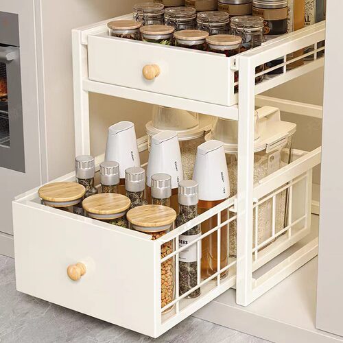 厨房抽拉式置物架橱柜双层架子家用下水槽整理调料方管收纳置物架