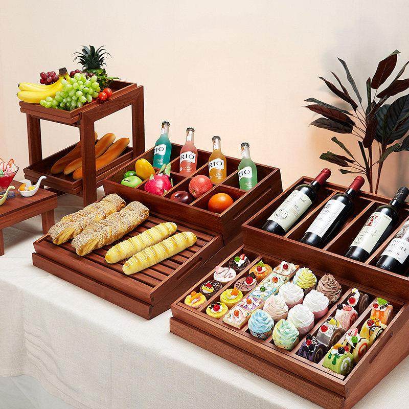 中式实木质阶梯水果面包筐茶歇摆台层架自助餐甜品台展示架子组合