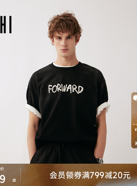 USHI悠时 复古做旧字母印花潮流休闲阔形短袖T恤2026年春季男装