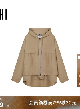 USHI悠时休闲连帽时尚大口袋工装风拼接夹克潮流假两件设计感男装