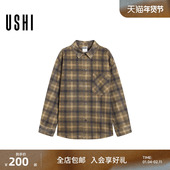 美式 复古潮流撞色格纹休闲时尚 易搭长衬衫 USHI悠时 男装