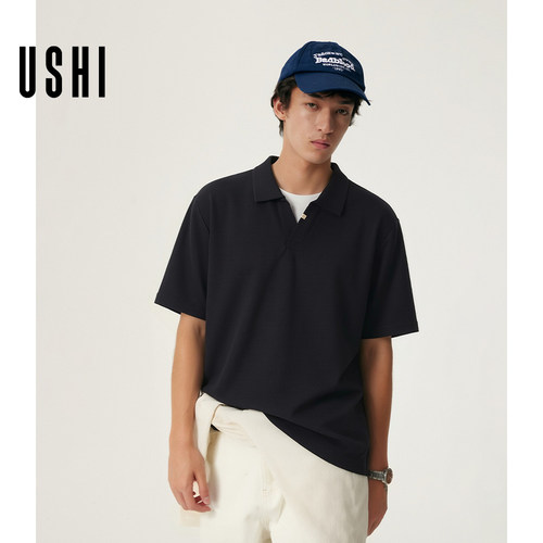 【高智假两件撞色polo杉】USHI悠时黑色短袖休闲2026夏男装新款