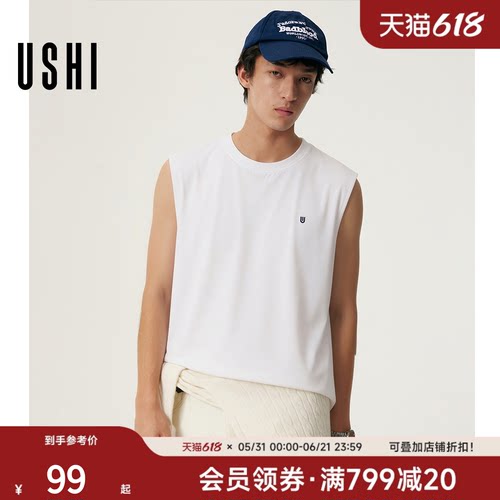 【休闲运动背心】USHI悠时圆领简约舒适字母黑色男士2026夏季新款