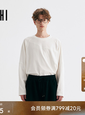 USHI悠时 磨毛工艺多场景插肩宽松简约舒适百搭基础款长袖T恤
