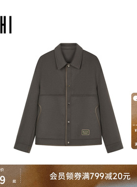 USHI 悠时男士双面呢大衣提腰线设计版型 通勤轻熟风毛呢外套男