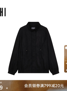 USHI悠时 黑色易搭时尚立领潮流拼接夹克通勤休闲户外舒适男装