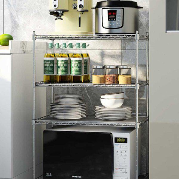 厨房微波炉架304不锈钢4层落地整理架靠墙层架大容量蔬菜锅置物架