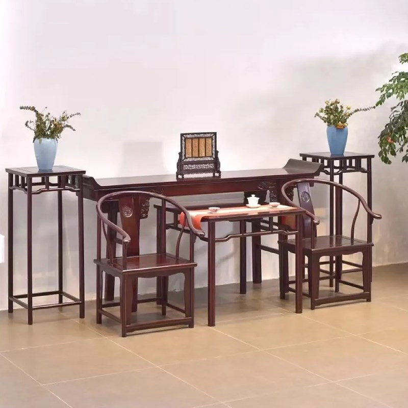 新中式中堂六件套实木农村祖祠家用供桌I八仙桌条案玄关翘头桌神