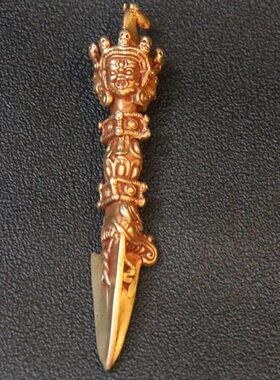 尼泊尔手工纯铜马头明三面普巴金刚橛普巴杵藏密摆件藏饰摆件法器